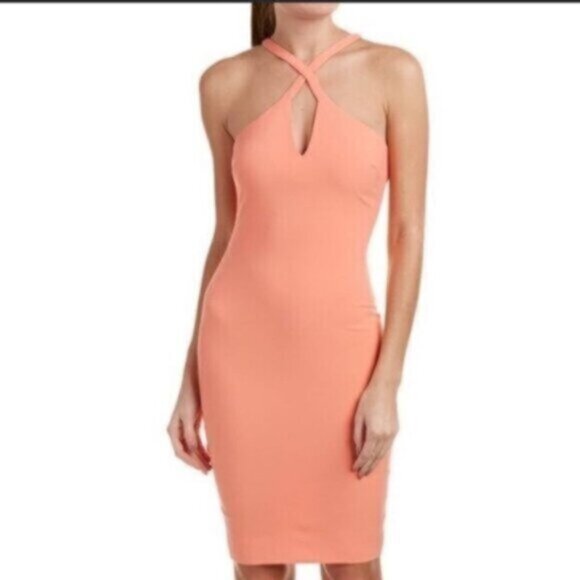 Likely Charles Apricot Peach Halter Cut Out Keyhole Midi Dress - Picture 1 of 12